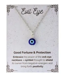 Nydek Designs Evil Eye Necklace Ojo Turco Kabbalah Gold Silver Tone Blue Amulet Adjustable Protection Luck Pendant for Women Free Cleaning Cloth