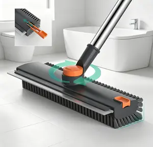 2026 Multi Functional 4-in-1 Floor Scrub Brush With Adjustable Long Handle,360 Degree Rotating Stiff Bristles Silicone Squeegee,Cleaning Tool For Concrete Tile Glass Deck Bathroom Garage Patio Indoor Outdoor Surfaces.bathroom accessory