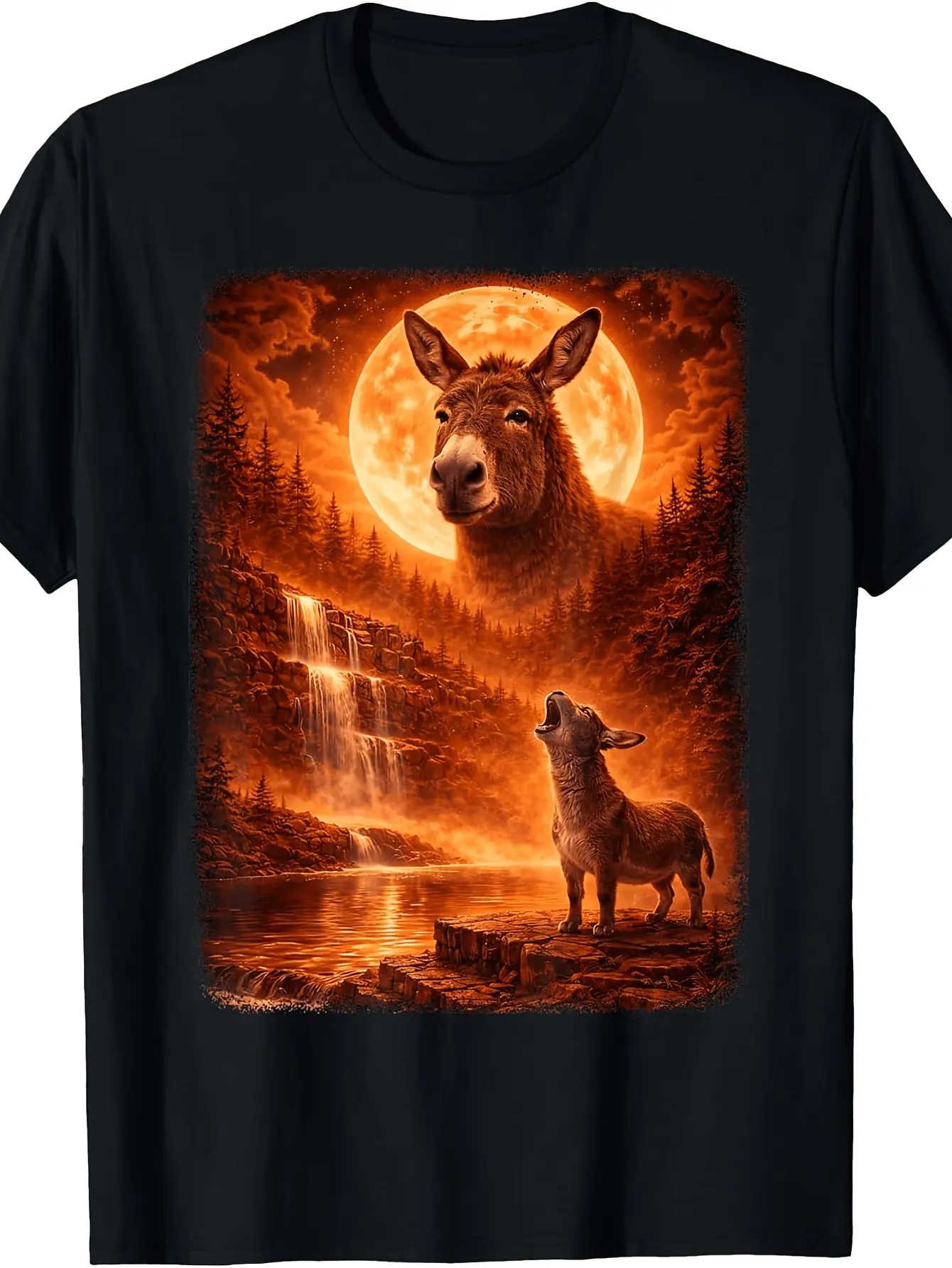 Donkey Howling at Moon Vintage Funny Mystic T-Shir unisex soft cotton short sleeve t shirt, vintage graphic casual tee for men women teens, perfect birthday holiday gift for camping travel gym daily street  wear