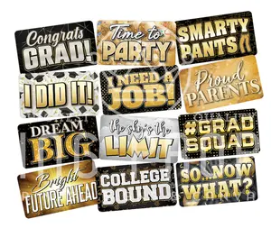 Graduation Photo Booth Prop Decorations 6 Count, Perfect Party Props Any Graduation Party, Water Proof Multi Color Double Sided Gold and Black Selfie Photoshoot Party Props