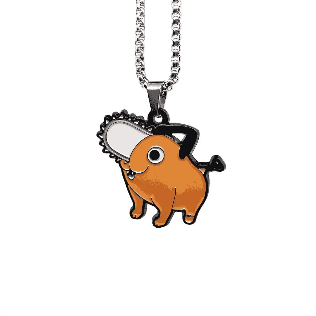 Chainsaw Man Fan-Made "Pochita" Enamel Pendant Chain Necklace – 60cm Stainless Steel Chain