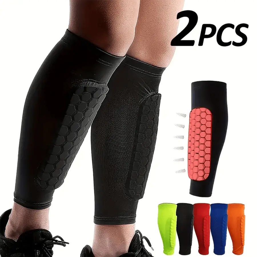 Unisex Polyamide Leg Sleeves with Padded Hexagons (2-Piece), Anti-Collision Protective Gear for Adult Contact Sports
