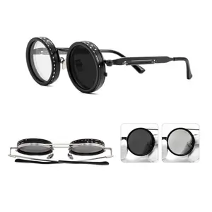 Adjustable Tint Sunglasses Polarized Men 1-9 Gear Manual Dimming Steampunk Round Metal Frame UV Protection for Outdoor Activities summerwins