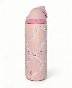 Owala 32oz Coquette Bow Stainless Steel Water Bottle - Leak-Proof Insulated Tumbler with Lockable Lid, Cute Pink Ribbon Design, Stylish Portable Drinkware for Girls - Stranger Things Sublimation Vacuum Flask