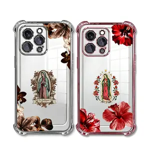 Virgin Mary and Flowers Pattern Phone case for iPhone 17Pro Max Air 16Plus E 15 14 13 12 11 Samsung Galaxy S26Ultra S25 S24FE S23 S22 cases, Soft TPU, Bumper Drop Protection, Rugged Durable Back Cover, Perfect Gift for Girls anti-fall mobile phone case