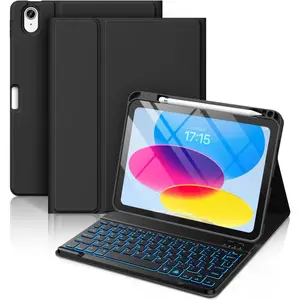 iPad 11th 10th Generation Case with Keyboard （ No Tablet）- 7 Colors Backlit Wireless Detachable Folio Keyboard Cover with Pencil Holder for iPad 11-inch A16 2025 10th Gen 10.9 Inch 2022 (Black)