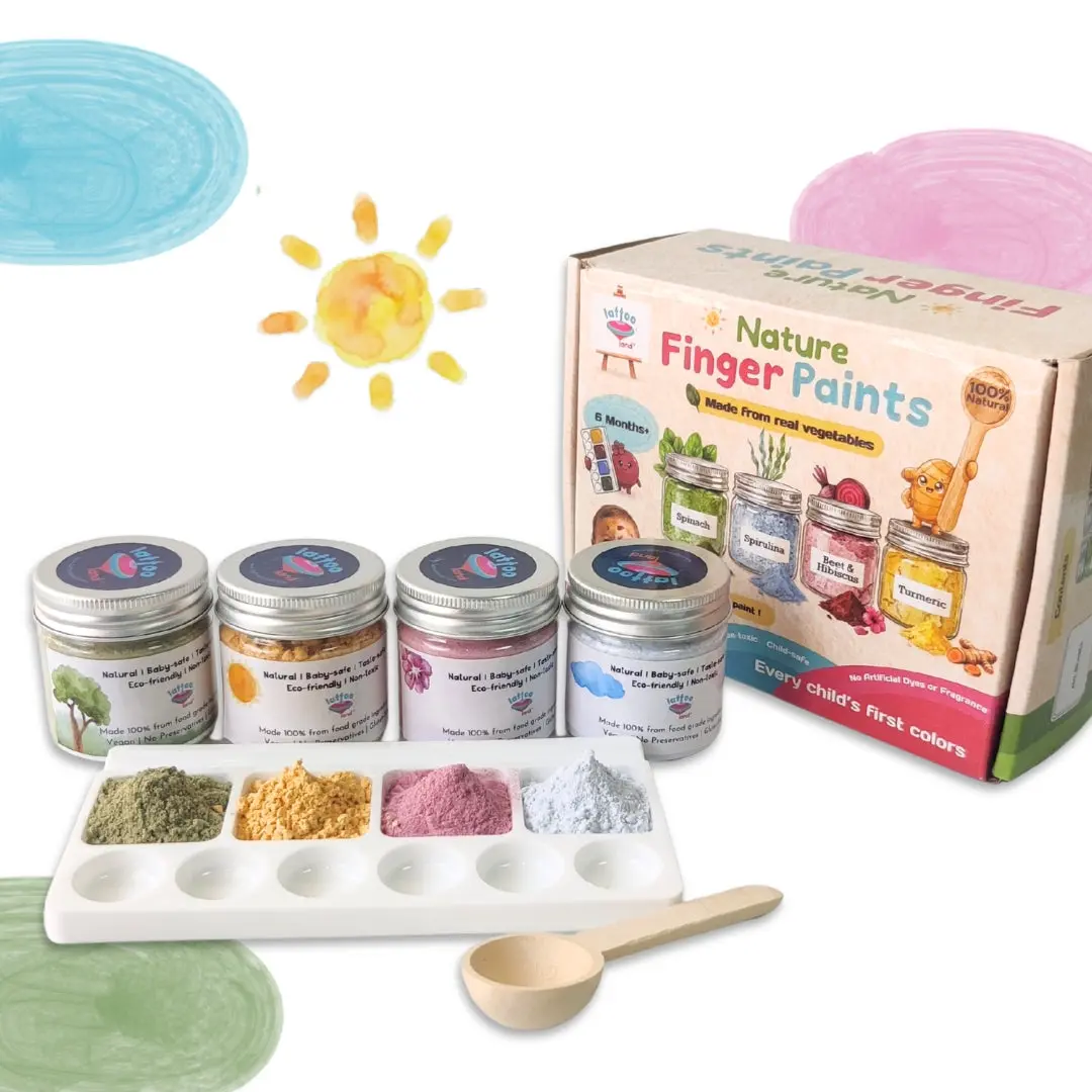 Natural Vegan Finger Paints for Babies & Toddlers – 100% Plant-Based, Taste-Safe, Non-Toxic, Washable (Set of 4 Colors)