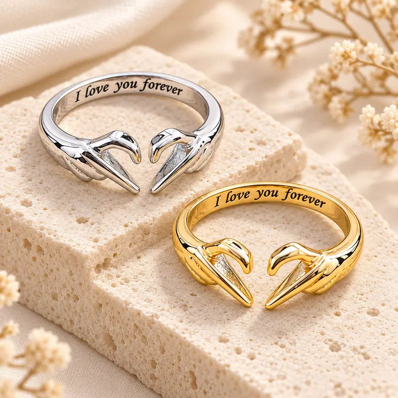 Engraved Heart Rings for Couples - Adjustable "I Love You Forever" Personalized Jewelry, Daily/Casual Wear Band, Birthday/Couples Gifts, Wedding Promise Accessory