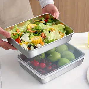 Thick Stainless Steel Deep Square Plate with Cover, Food Storage & Fresh-Keeping, Multi-Purpose BBQ & Serving Tray