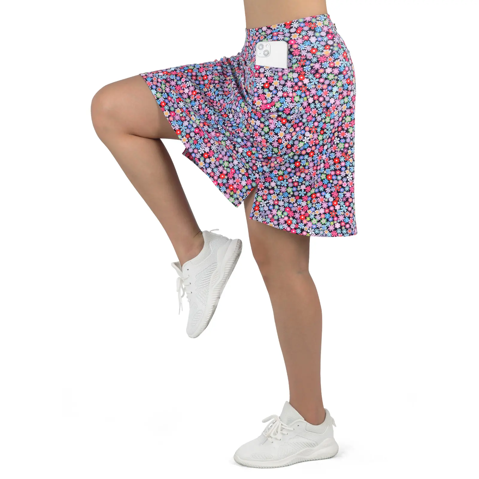 Purple floral golf short skirt; summer women’s anti-exposure skort; simple summer short skirt; athletic skort (with shorts); tennis skirt; holds a phone; 20-inch knee-length skort; fashionable women’s sports short skirt