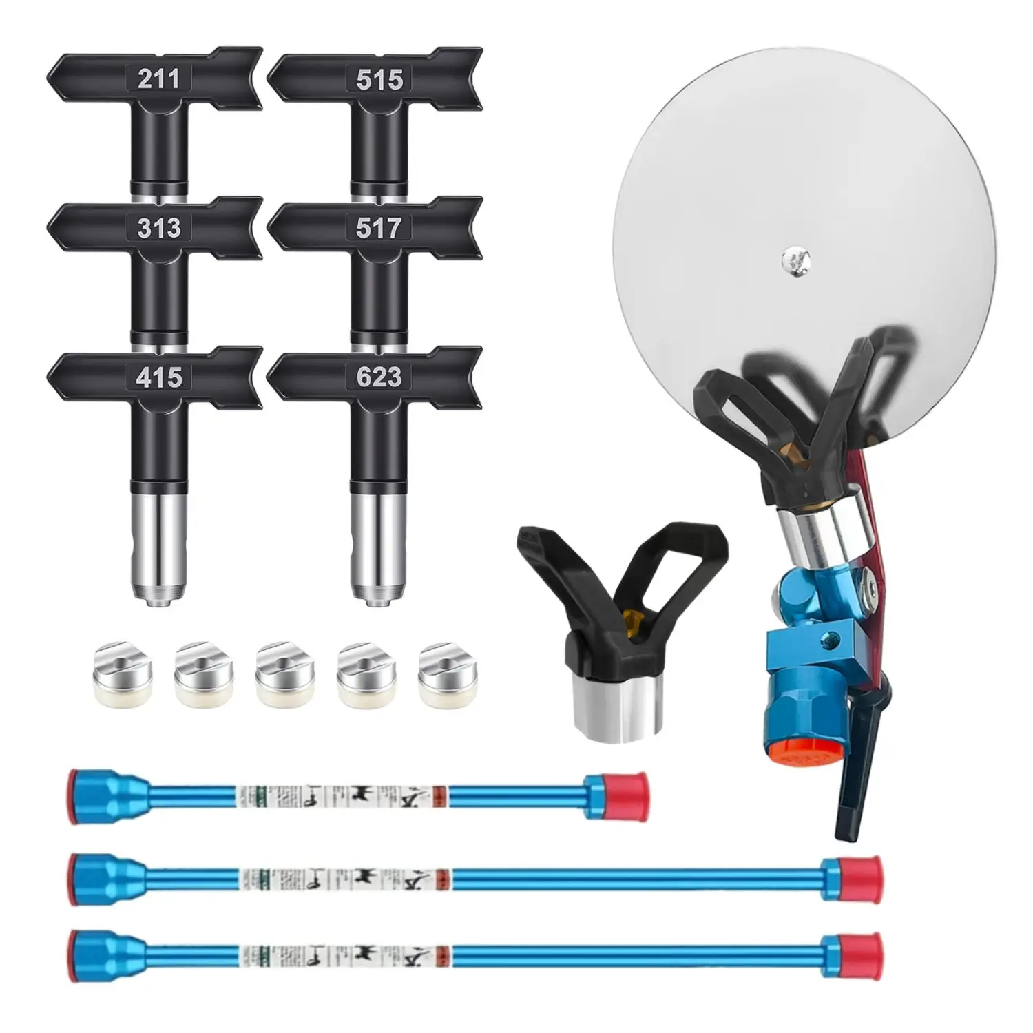 Airless Paint Sprayer Accessories Set, Handheld Sprayer Kit Including 6 Nozzles & 2 Tip Guards & 3 Spraying Tool Extension Rods & Spray Guide Accessories Tool, Sprayer Attachment, Spray Painting Tool