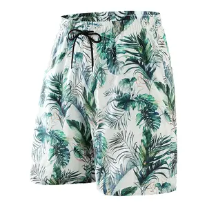 Men’s Quick-Dry Beach Shorts – Tropical Leaf Print Casual Loose Swim Trunks