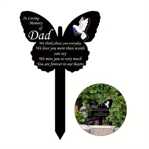 Butterfly Shaped Acrylic Grave Marker, 1 Count in Loving Memory Of Dad Garden Pile, Weatherproof Outdoor Memorial Sign, Easy Installation for Yard, Cemetery