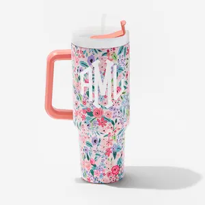 Marleylilly Personalized Travel Tumbler - Stainless Steel Mug with Twist-On Slide Lid & Reusable Straw Portable Washable Bottle Drinkware