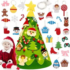 3D Light Felt Christmas Tree, DIY Xmas Felt Tree 18 PCS Hanging Ornaments Xmas Gifts for Kids Toddler Christmas Decor, Wall Hanging Decorations Set Hook