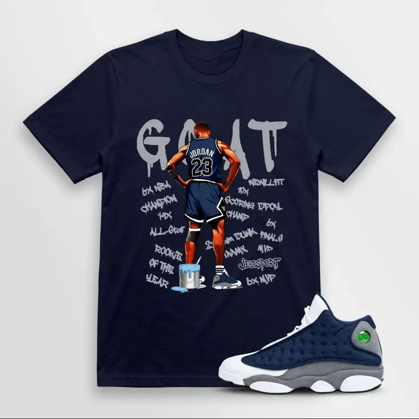 13s Flint Shirt, AJ 13 Flint 2026 Match Tee, Match GOAT Navy Shirt