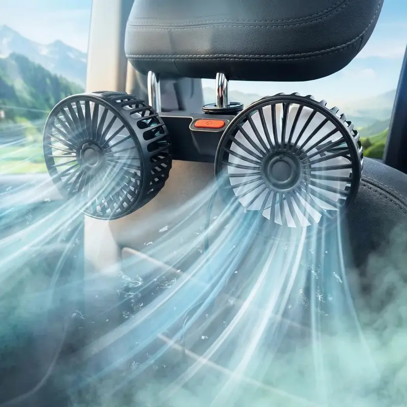 USB Dual-Head Car Backseat Cooling Fan - Rotatable 360°, Easy Clip-On Installation in Seconds, 3 Wind Speed Levels, Quiet Motor, Backseat Relief, Universal Accessories for All Car Models Summer Essential