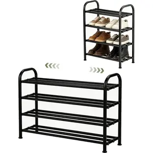 4-Tier Expandable Shoe Rack, Stackable and Adjustable Shoes Organizer Storage Shelf, Sturdy and Durable Metal Structure Free Standing Shoe Rack for Closet Entryway Doorway