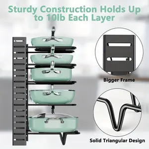 Kitchen Multi-layer Pot Storage Rack, Adjustable Iron Cookware Organizer, Durable Reinforced Organizer, Dual-side Pot Lid Holder for Efficient Kitchen Space