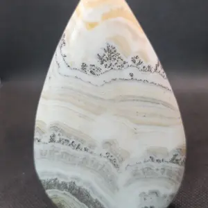 Yellow Calcite Teardrop Freeform W/ Dentritic Agate