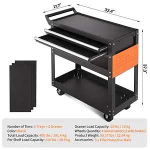 Heavy Duty Rolling Tool Cart, 5-Tier Metal Tool Storage Cabinet with Lockable Drawer, Pegboards and Side Hooks, 400 LBS Load Capacity, Mobile Tool Organizer for Garage Workshop Repair Shop