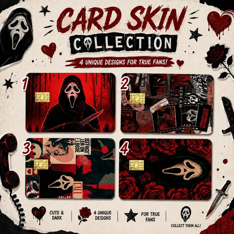 2 PACK Scream Ghostface Card Skin Set, Horror Movie Credit Card Skin Cover, Slasher Vinyl Card Sticker, Horror Fan Gift