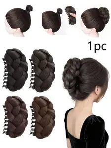 1pc Realistic Natural Hair Clip, Braided Ponytail Holder, High Crown Bun Accessory, Seamless Integration, Easy-To-Use Hair Styling Tool