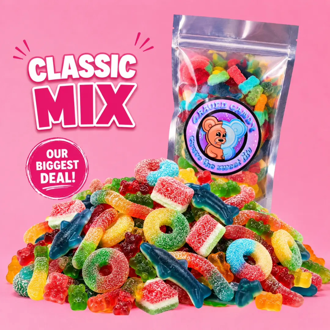 Classic Sweet & Sour Gummy Mix | Sweet & Sour Gummies | Assorted Gummy Candy with Sour Worms, Sour Rings, Gummy Worms, Blue Sharks, Gummy Bears