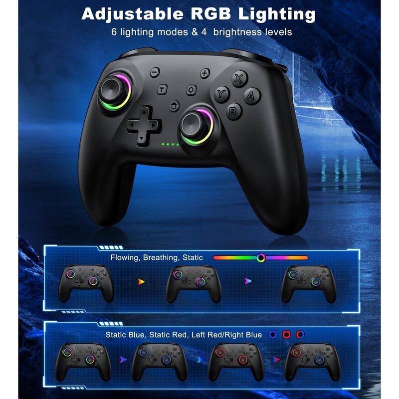 Wireless Switch Pro Controller with Charger Dock Station for Nintendo Switch Controller/Lite/OLED, Hall Effect PC Game Joysticks/iOS/Android Remote Accessories Interactive Gaming Figures-Black