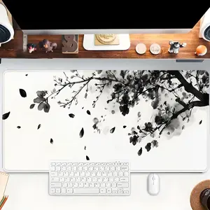 Japanese Plum Blossom Mouse Pad Desk Mat Extended XL MousePads Office Desk Accessories, Gaming Desk Accessory, Non-Slip Stitched Edge, Rubber Base, Office & Home Use