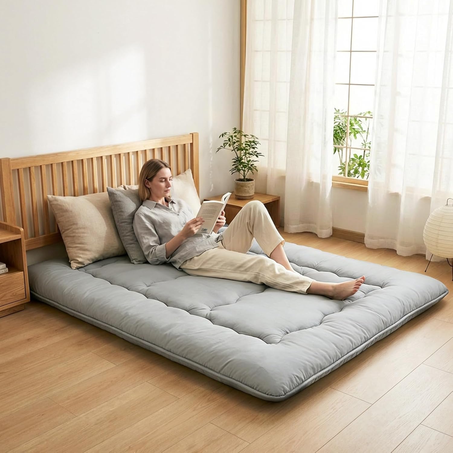 3 Inch Twin Futon Floor Mattress, Foldable Japanese Tatami Bed with Washable Cover, Roll Up Portable Guest Bed (Twin/Full/Queen, Black/Grey) #FloorMattress