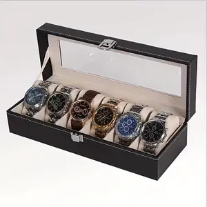 Black 6-digit Watch Box - PU Leather Inner Flannelette Watch Display Storage Box - For Watch Collectors - Suitable for Home & Travel - Perfect Gift for Watch Enthusiasts