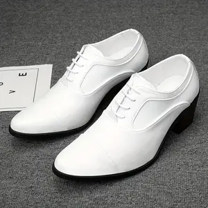 Men's Fashion High Heels Dress Shoes, Business Pointed Toe Faux Shoes, Casual Lace-Up Low Top for All Seasons