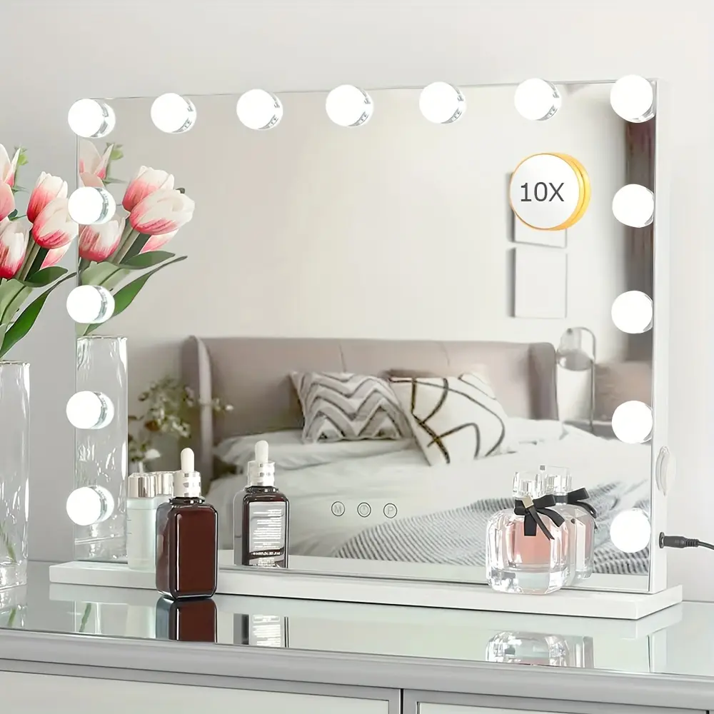 New Hollywood Vanity Mirror with Lights Three Color Lighting Modes Smart Touch Control  White Decor