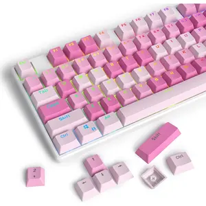 104 PBT Keycaps, Dye Sublimation OEM Profile Keycaps Colorful Clouds Keycap Set for Cherry MX Switches ANSI Layout Mechanical Keyboards(Pink)