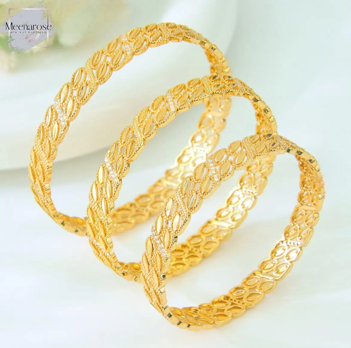 Olive Leaf Gold-Plated Bangle Bracelet - Stackable Design, Available in S/M/L Sizes, Sizes S/M/L