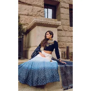 Blue Shaded Lehenga with Heavily Embroidered Blouse