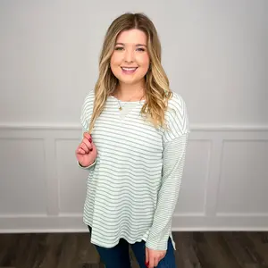Doe & Rae One Step at a Time Cotton Blend Long Sleeve Green Top