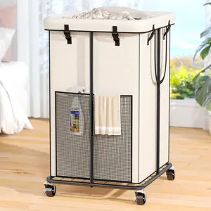 150L Laundry Hamper with Wheels, Rolling Laundry Basket with Frame and Removable Bag, Large & Tall Dirty Clothes Hampers for Bedroom, Laundry Room,, Dorm-White
