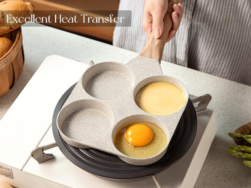 4-Cup Fried   Medical Stone Divided Omelet Skillet for Breakfast Compatible with Gas Stove & Induction Cooker 3-Inch  Holes PFOA Free Kitchen Cookware omelette Heart-Shaped Non-Stick Multifunctional frying small