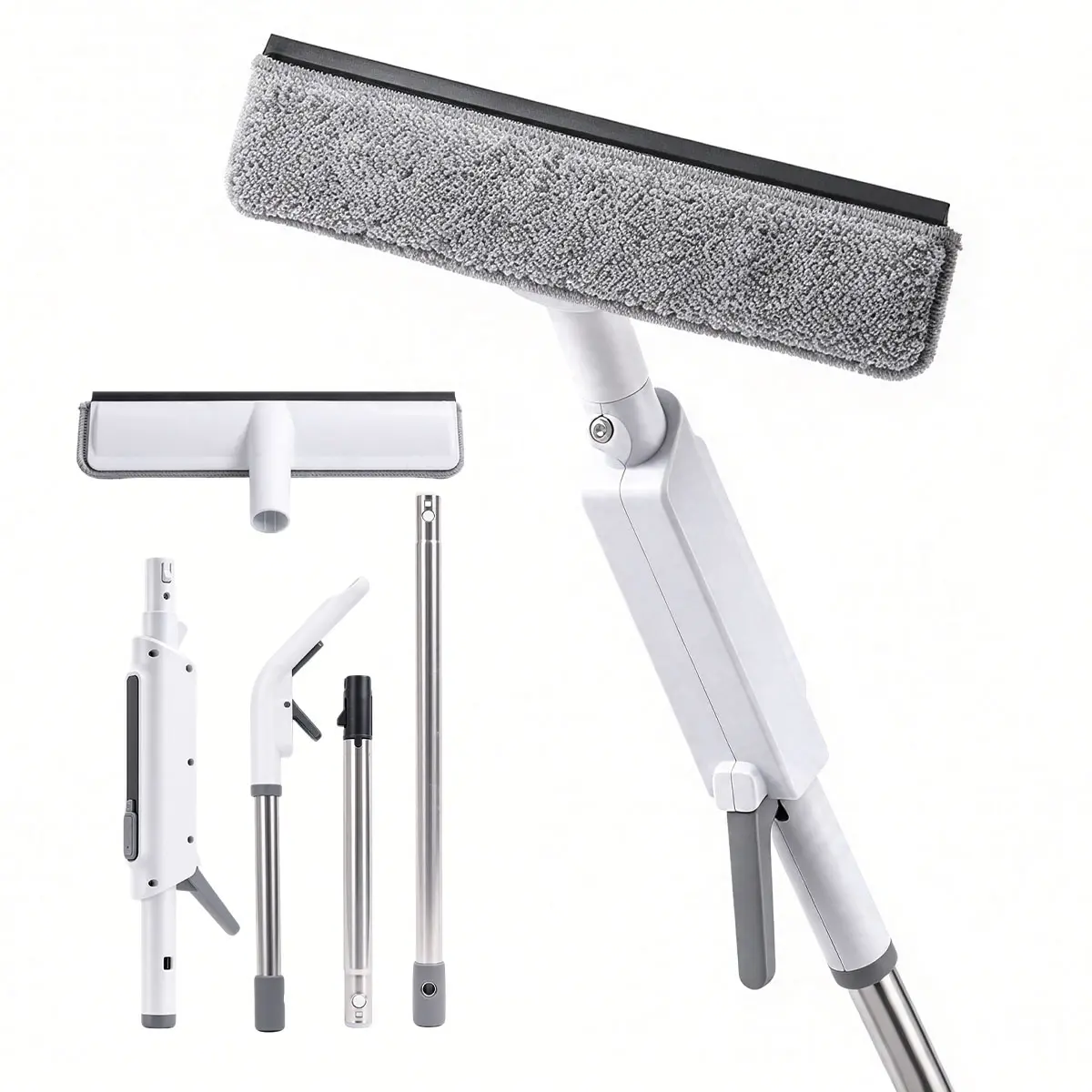 3-in-1 Spray Window Squeegee with 53.9'' Extension Pole, Microfiber Cleaning Cloths, Detachable Handheld Window Cleaner Tool for Glass, Screen, Car Windshield, Tall Window Glass Scrubber for Home Indoor Outdoor Cleaning