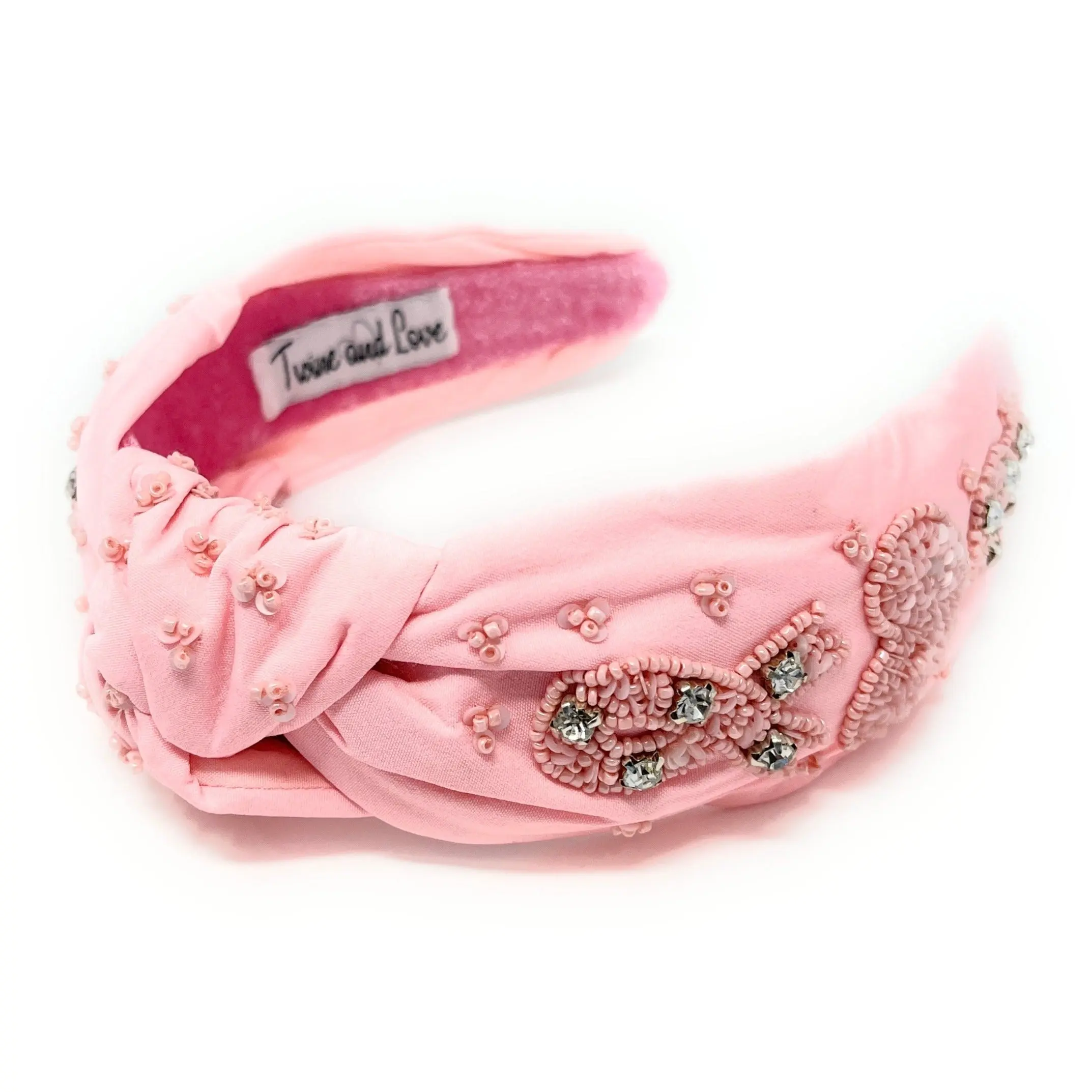 Hand Beaded Pink Ribbon Knot Headband