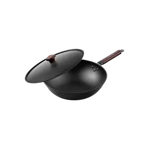 SUNCHA Chinese Iron Wok w/ Lid