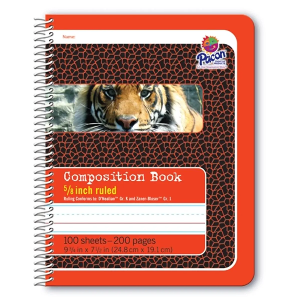 Pacon PAC2432 Composition Book, 0.62 in. Ruled, Spiral-Bound, 0.85 lbs, 200 Pages, Alphabet Printed, D'Nealian Rulings for Creative Writing Practice