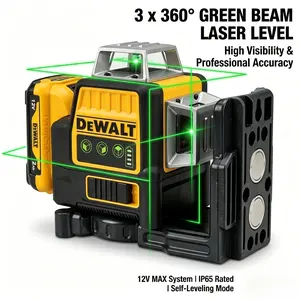 DEWALT 12V MAX Green Laser Level with 3x360° Full Coverage, Self-Leveling System, IP65 Protection, High-Visibility Green Beam, Complete Kit with Battery & Charger for Jobsite Layout