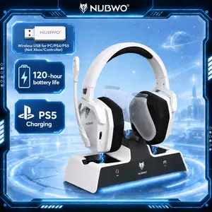 NUBWO G06 Pro Wireless Gaming Headset with Charging Station for Headset & PS5 Controller, 17ms Low Latency, 120H Battery Life, Dynamic 50mm Drivers-White (Only Compatible with PS5)