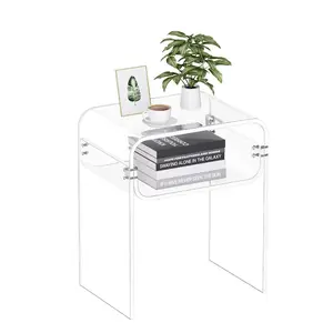 VEVOR Acrylic Side Table, 2 Tiers Clear Bedside Table with Storage Shelf, Modern Rectangle Acrylic End Desk, Transparent Thick Nightstand for Bedroom, Living Room, Study, 11.8x 15.7x 19.7 in (Clear)