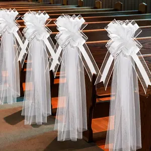 8-Piece Large Wedding Bench Bowls with Long Veil Train, Church Chair Aisle Decor, Bridal Gift, Birthday, Anniversary Celebration