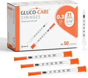 GLUCO-CARE 0.3 ml/cc Syringes 31G x 5/16’’ (8mm), Orange Cap, Box of 50 pcs