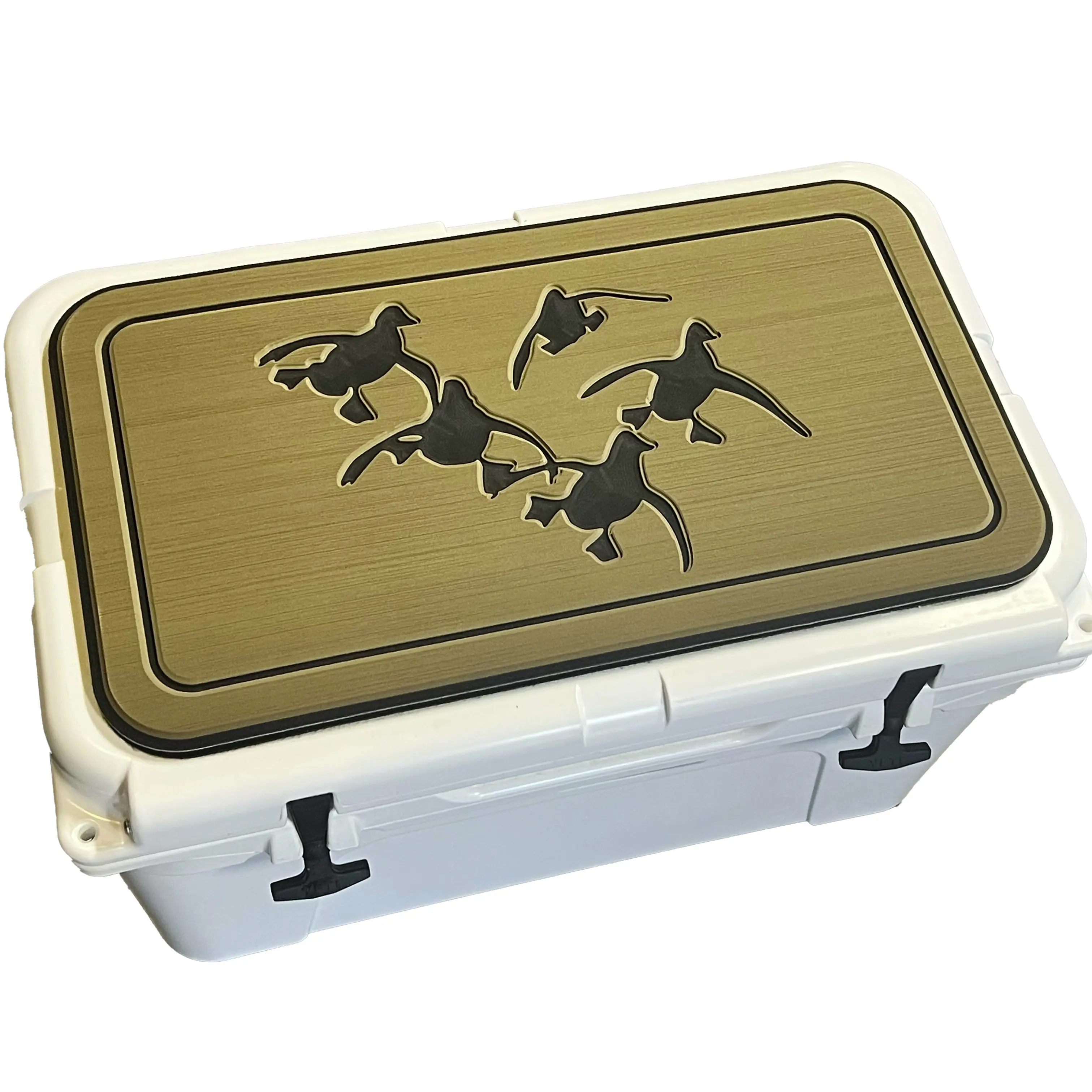 YETI Cooler Pad with Cupped Ducks Logo - Multi-Size Marine Foam Mat for YETI Tundra, Roadie, Wheeled & Haul Cooler Lids (Oak Brown Black), 3M Adhesive Peel-Stick Application, Ideal for Hunting/Fishing, Outdoor Camping, Travel Coffee Mugs